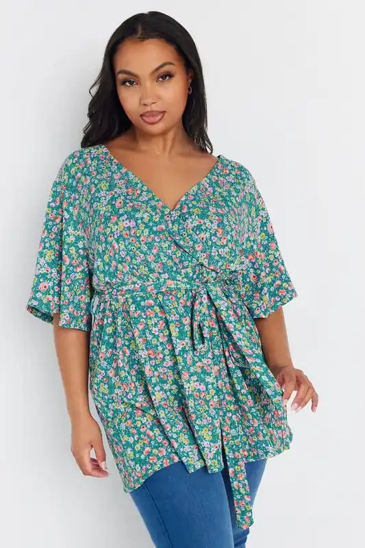 Floral Wrap Textured Top - Yours