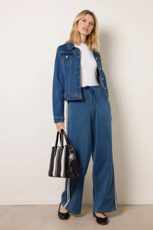 Blue Stripe Trousers With Elasticated Waist - Blue Vanilla