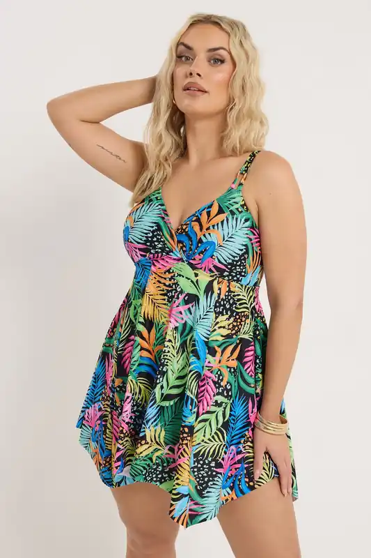 Tropical Print Hanky Hemline Swimdress - Yours