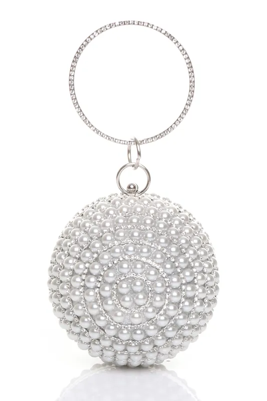 Diamante Pearl Evening Party Spherical Ball Bag - AJVANI