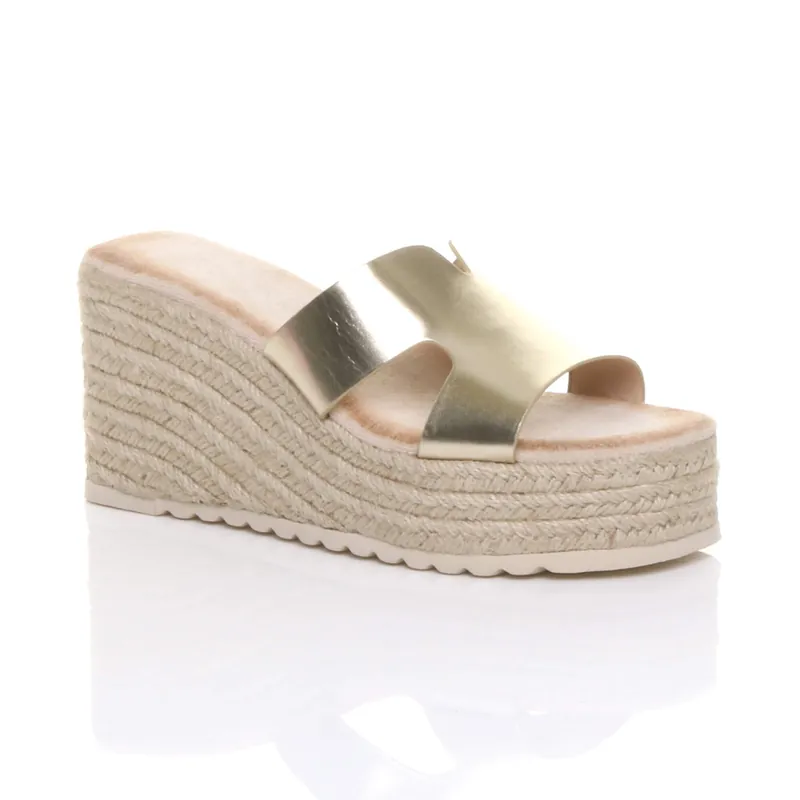 High Wedge Platform Mule Sandals Espadrilles - AJVANI