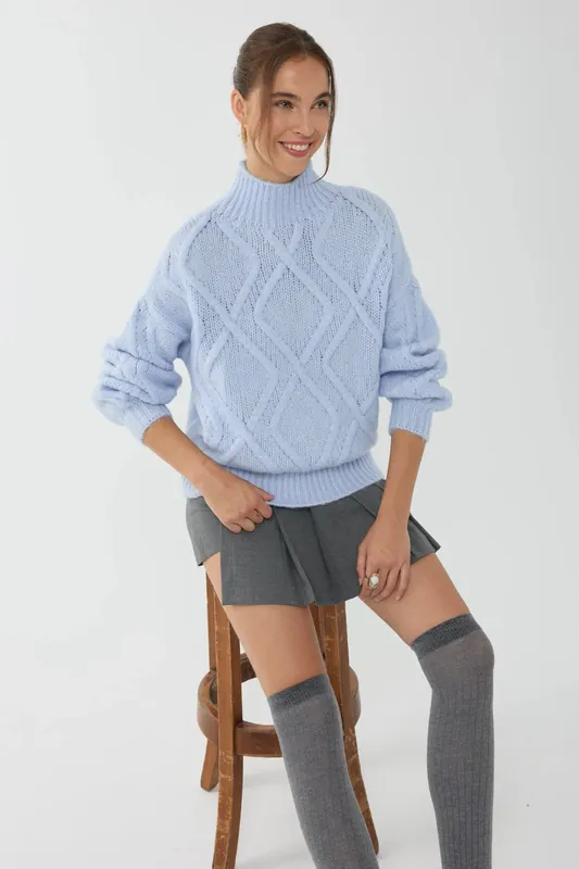 Textured Oversized High-Neck Sweater