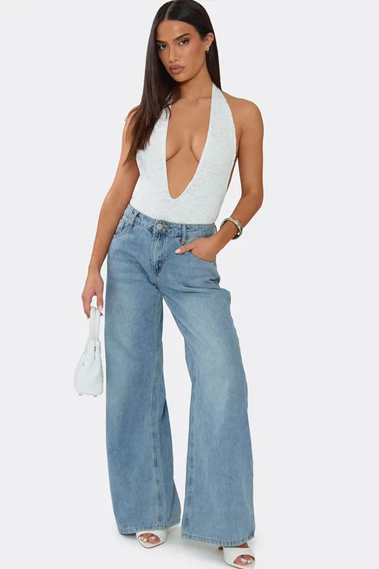 Sleeveless Plunging Neckline Lace Bodysuit - EGO
