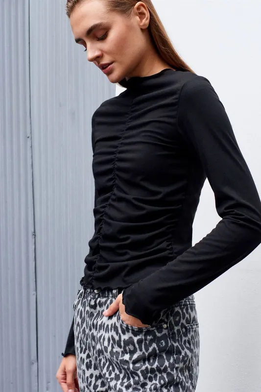 Slim Fit Long Sleeve Jersey Blouse - Dilvin