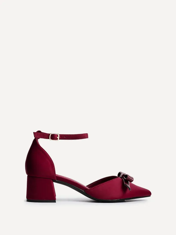 Orla Burgundy Scuba Low Block Court Heel - Linzi