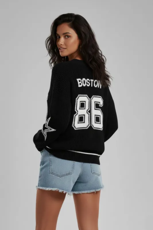 Fishnet Knitted V-Neck Jumper - Oversized - Jumper