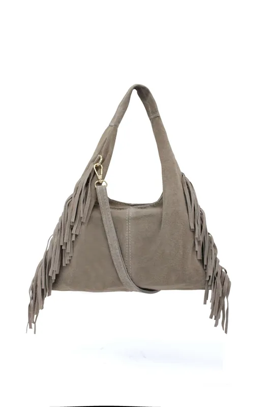 Italian Genuine Suede Side Fringe Crossbody Small Shoulder Bag - Kitise