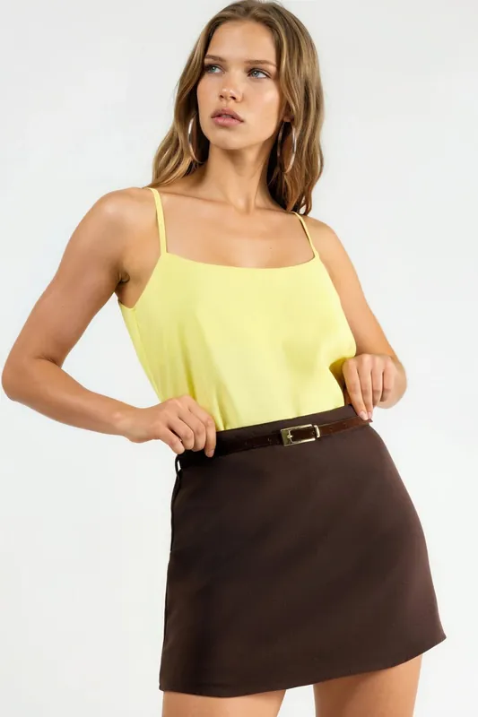 High Waist Mini Skirt with Belt - QU Style