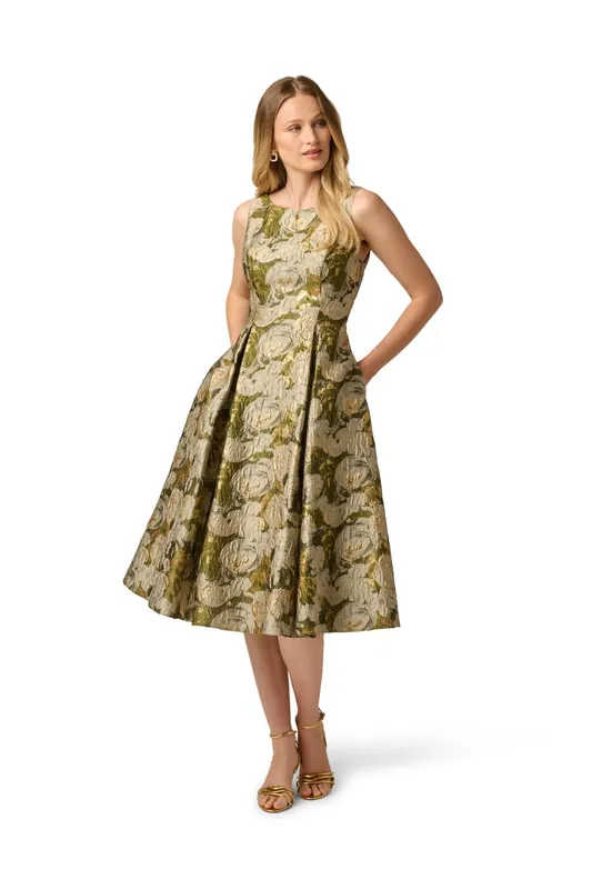 Boat Neck Jacquard Midi Dress - Adrianna Papell