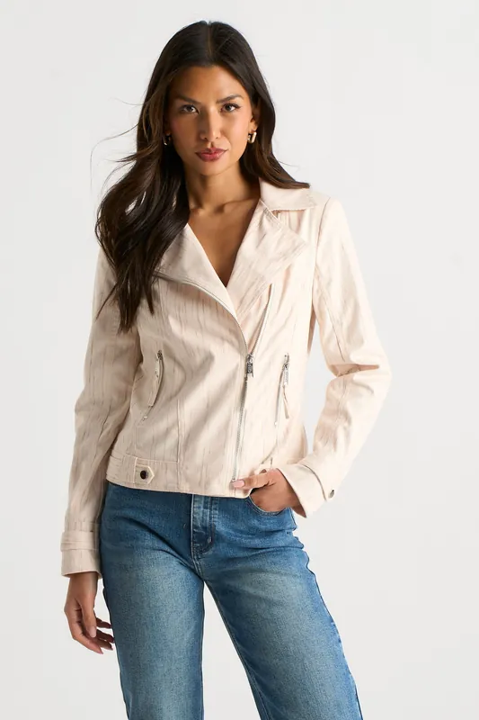 Beige Corduroy Biker Zip Up Jacket - Gini London