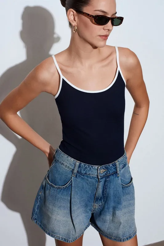 High-Waist Cotton Denim Shorts