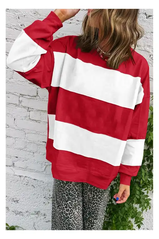 Fiery Red Colorblock Drop Shoulder Baggy Sweatshirt - Everyday The Label