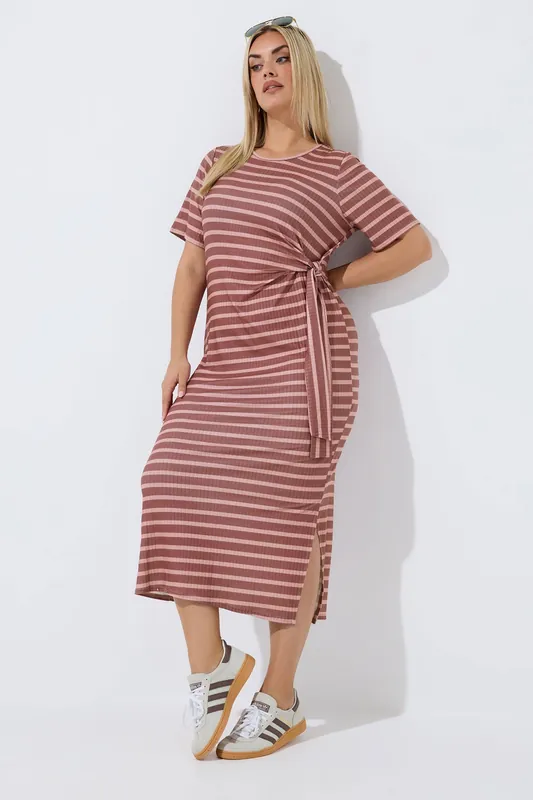Stripe Ribbed Knot Dress - Yours