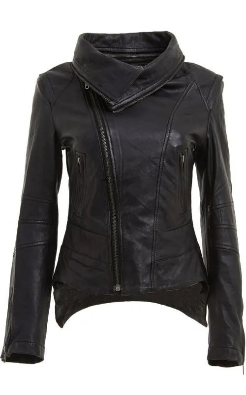 Detachable Collar Leather Biker Jacket-Rosario