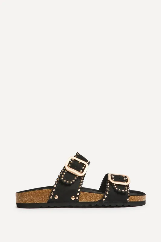 Kelsie Black Double Buckle Sandals - Linzi