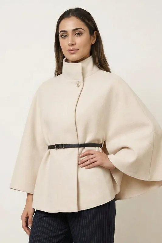 Stone Belted Cape Coat - Blue Vanilla