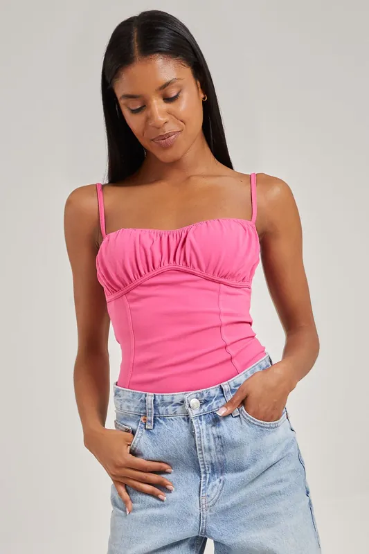 Corset Seam Detail Bodysuit - Pink Vanilla