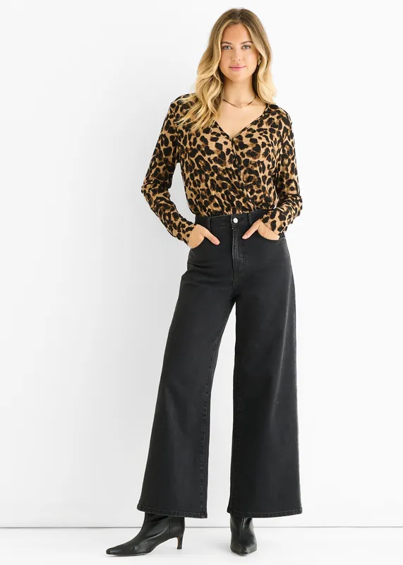 Brown Animal Wrap Jersey Bodysuit - Gini London