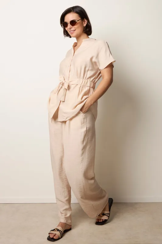 Beige Two Piece Belted Co-Ord Set