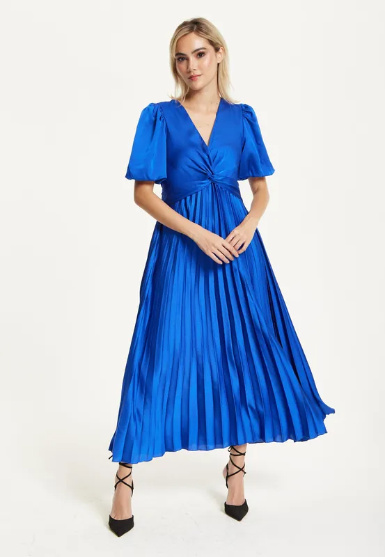 Royal Blue Pleated Midi Dress - Liquorish