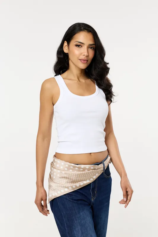 Beige Polka Dot Satin Scarf Belt - Liquorish