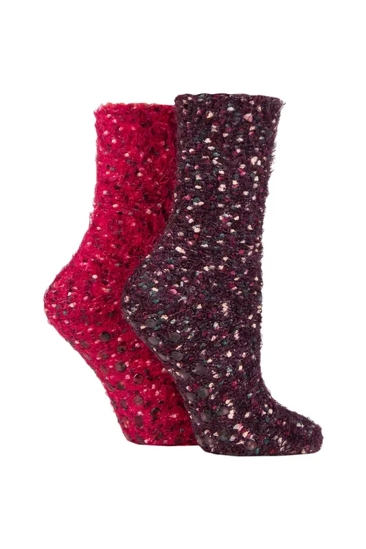 2 Pair Popcorn Feather Slipper Socks with Grip - SOCKSHOP