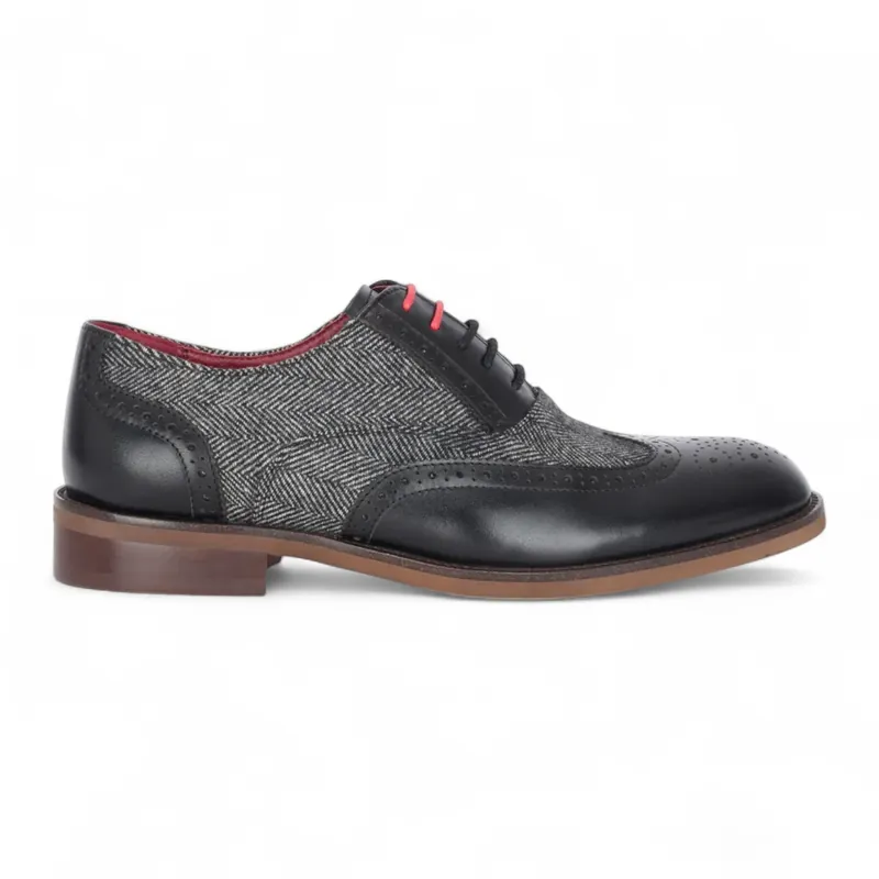 Justin Reess Leather Tweed Brogue Shoes - Albert