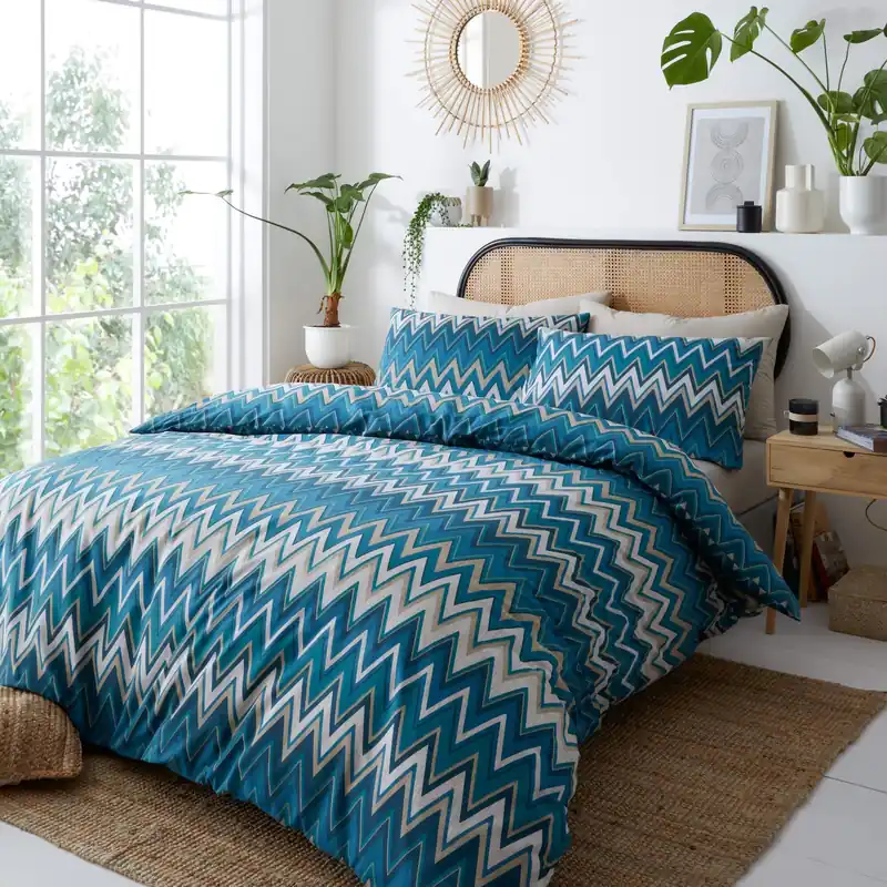 Tyler Zig Zag Bedding Duvet Cover Quilt Set with Pillowcase - Portfolio Home