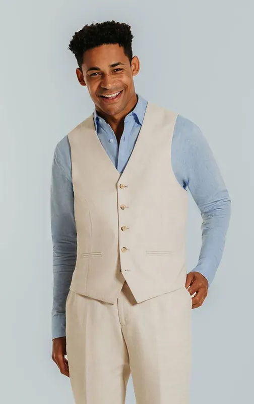 Cream Slim Fit Linen Waistcoat - Dobell