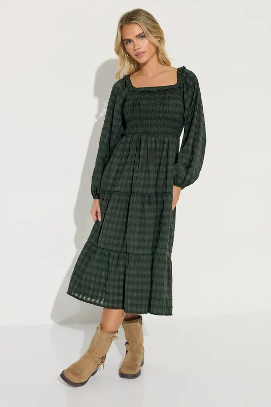 Petite Check Tiered Dress - PixieGirl