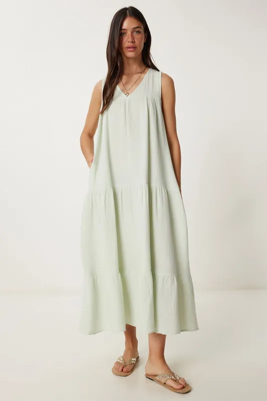 Frilly V-Neck Midi Dress