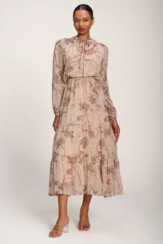 Chiffon Tie Neckline Maxi Dress - Jolie Moi
