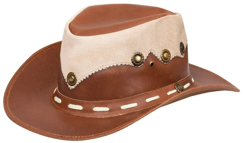 Australian Western Style Cowboy Outback Real Leather And Suede Aussie Bush Hat - Infinity Leather