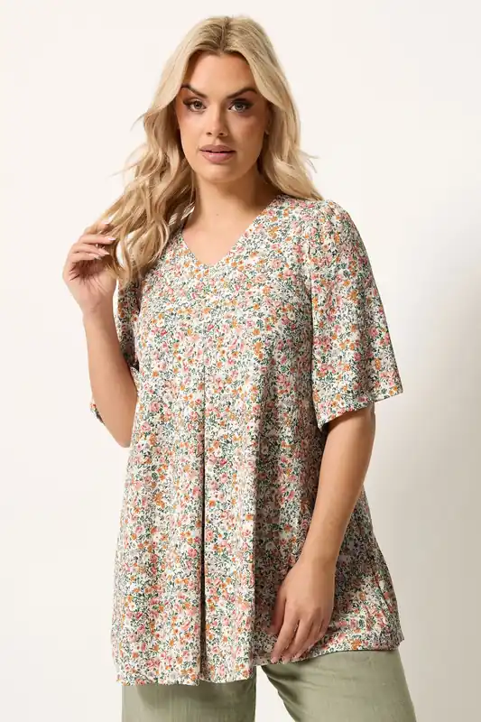 Floral Pleat Front Top - Yours