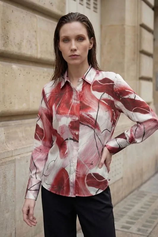 Abstract Print Button-Up Shirt