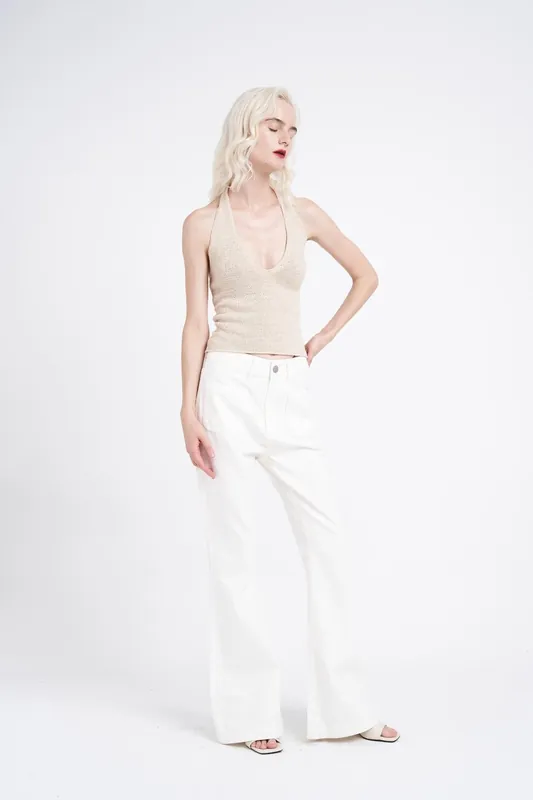 Plunge Halter-Neck-Top in Stone
