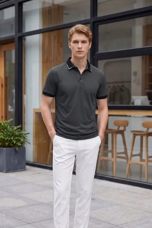 Short Sleeve Polo Shirt with Contrast Trim Detail - MODISHION