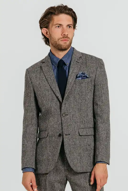 Grey Herringbone Harris Tweed Jacket - Dobell