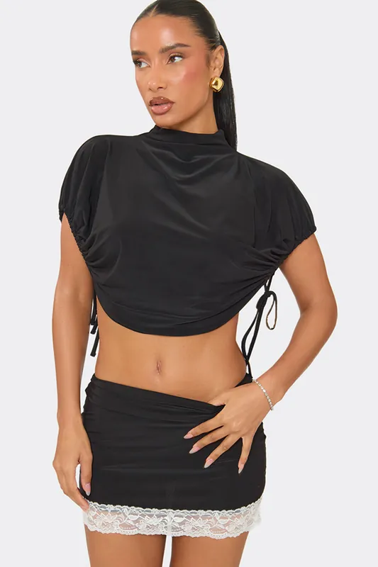 Short Sleeve High Neck Ruched Top - EGO