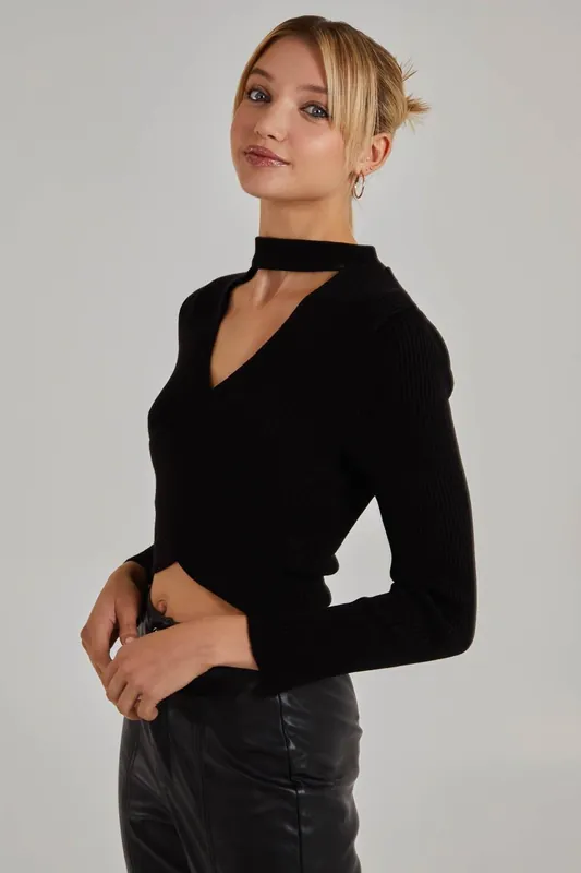 Choker Twist Front Knit Top - Pink Vanilla