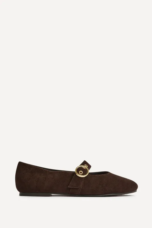 Nova Wide Fit Brown Mary Jane Flats - Linzi