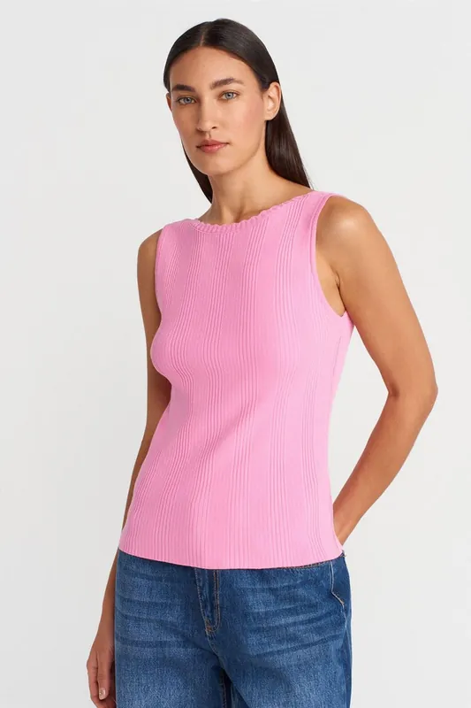 Ribbed Sleeveless Boat Neck Blouse - Dilvin