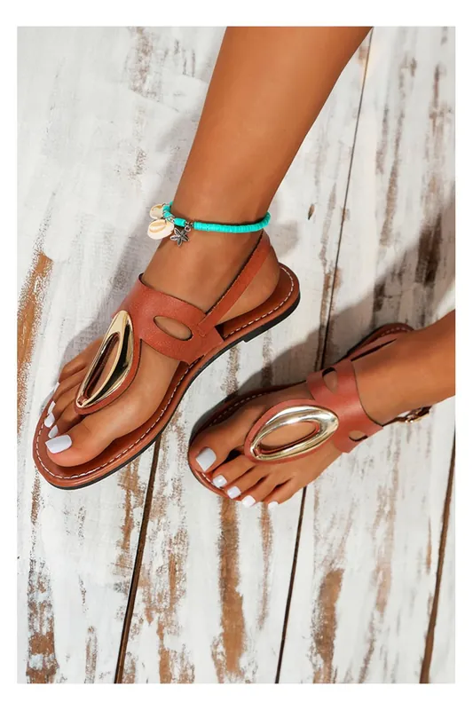 Camel Retro Hollow Out Open Toe Leather Sandals - Everyday The Label