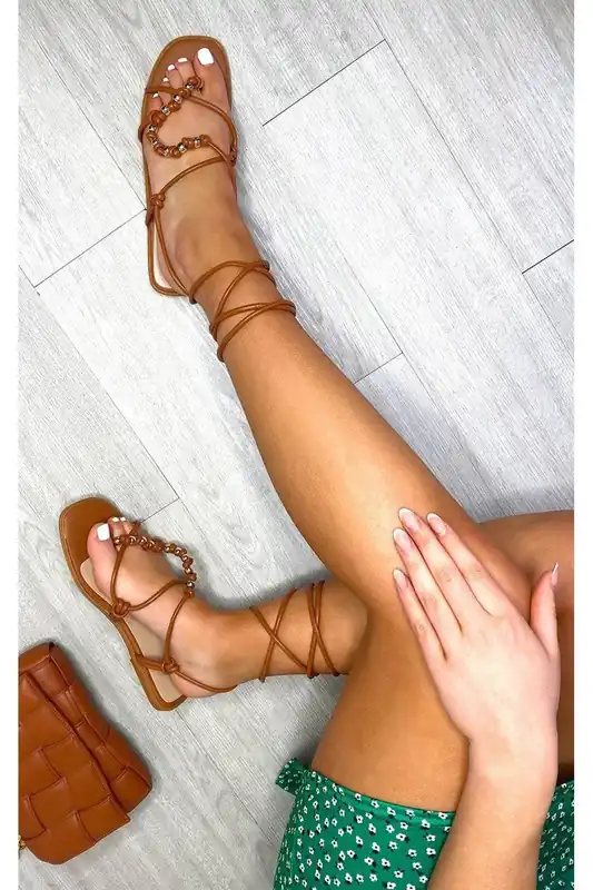 Micha Faux Leather Lace Up Sandals - IKRUSH