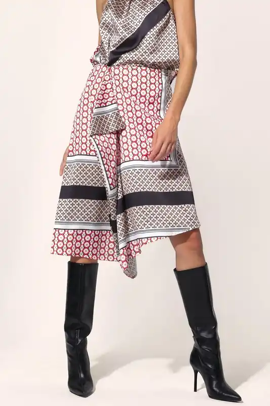 Patterned Satin Midi Skirt - Hiccup