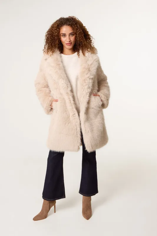 Stone Faux Fur Long Coat - Blue Vanilla