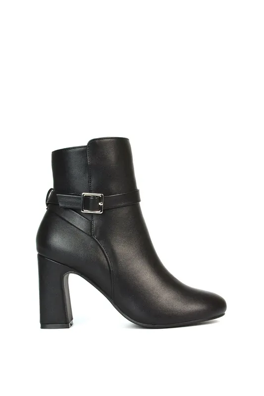 Mary' Block Mid High Heel Shoe Booties With Buckle Strap - XY London