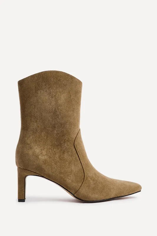Calabasas Sand Faux Suede Western Inspired Heeled Boot - Linzi