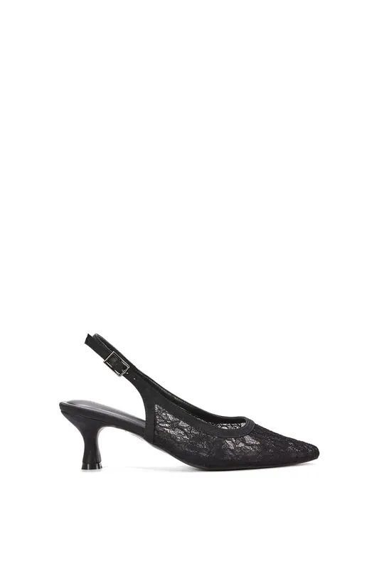 Bea' Lace Slingback Court Shoes Pointed Toe Kitten Heels - XY London