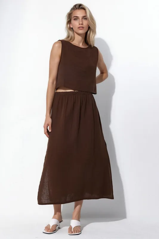 Crop Blouse & Slit Detailed Skirt Muslin Two Piece Set - Hiccup